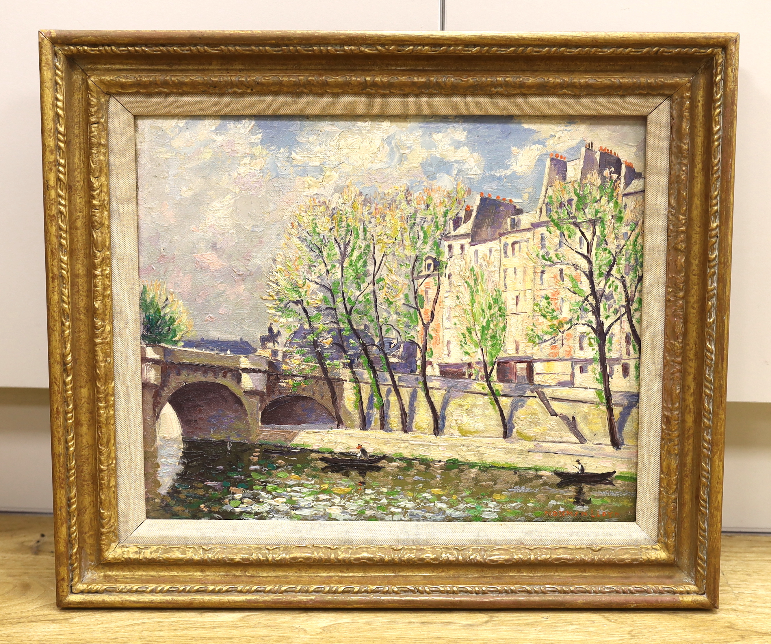 Norman Lloyd (Australian, 1897-1985), oil on canvas, 'Paris in spring', signed with label verso, 32 x 39cm